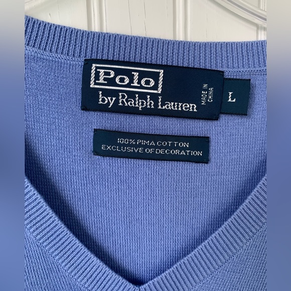 Polo Ralph Lauren V-Neck Men’s (Size Large) Baby Blue with Pink Horse - Picture 3 of 7